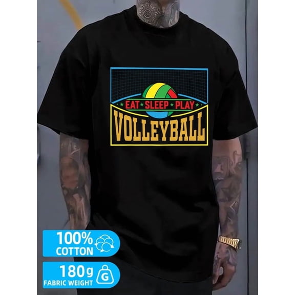 Volleyball Fan Tee mens black 180G 100% Cotton Lightweight,perfect for casual wear,ideal for outdoor activities Unique Design Unisex Shirt Short Sleeve tshirts