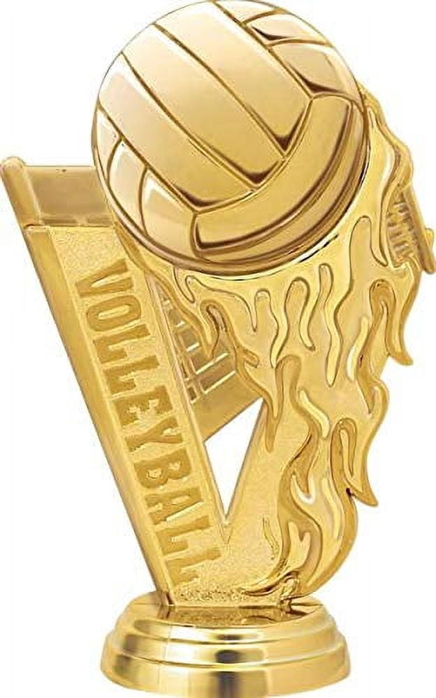 Custom Volleyball Fireball Trophy - Gold Award With Engraved White Marble Base (10.75" Height)