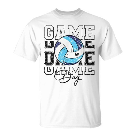 Volleyball Game Day Girls Volleyball Mom Light Blue White TShirt
