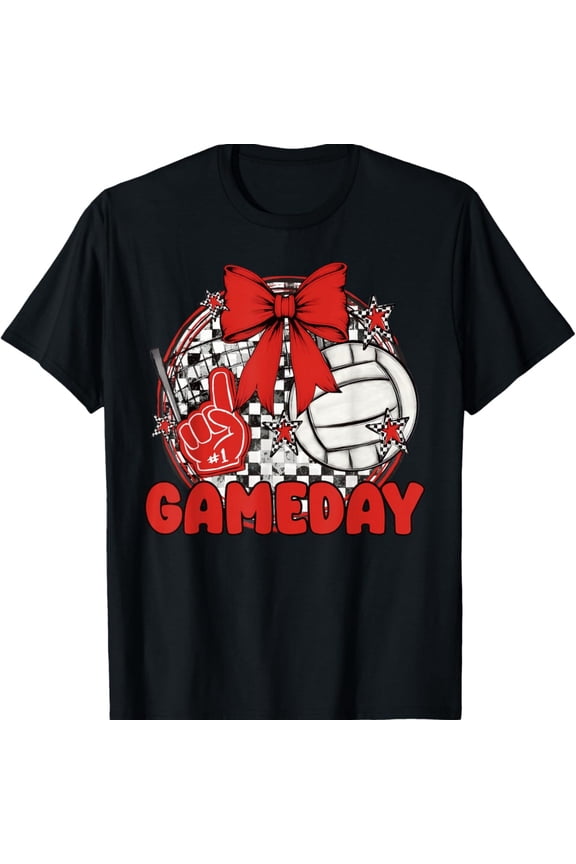 Volleyball Game Day Retro Girls Volleyball Mom Cheer Red T-Shirt