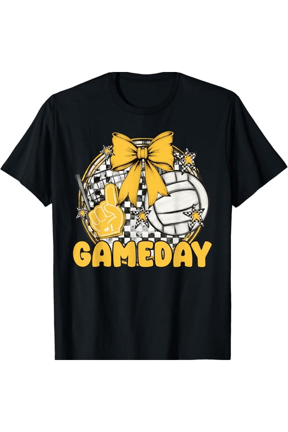 Volleyball Game Day Retro Girls Volleyball Mom Cheer Yellow T-Shirt