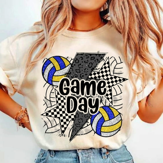 Volleyball Game Day T-Shirt, Glitter Volleyball Mom Tee, Volleyball Vibes Sport Shirt, Preppy Volleyball Mama T-Shirt