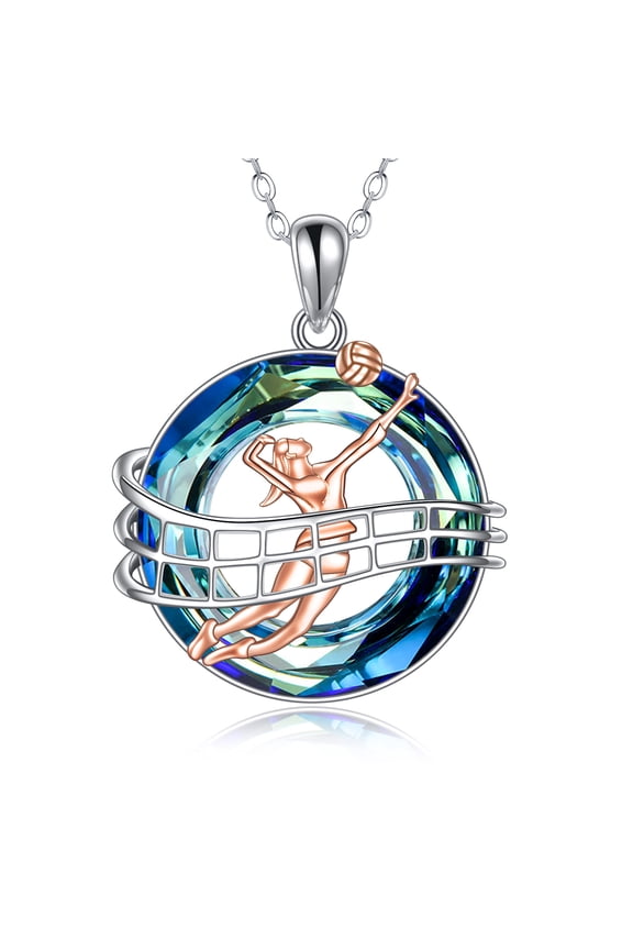 Volleyball Gifts Necklace for Players Sterling Silver Crystal Sport Inspirational Volleyball Jewelry for Women (crystal)