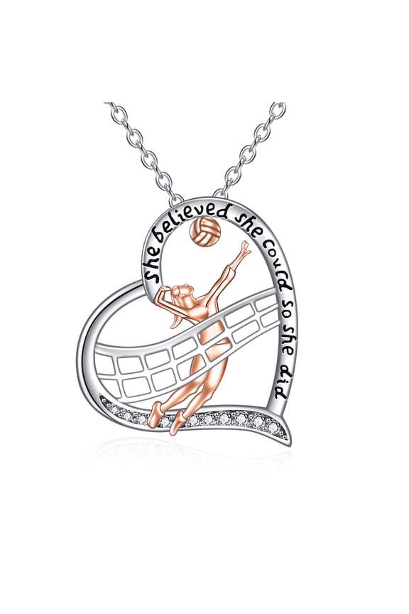 Volleyball Gifts Necklace for Players Sterling Silver Sport Inspirational Volleyball Jewelry for Women (heart)