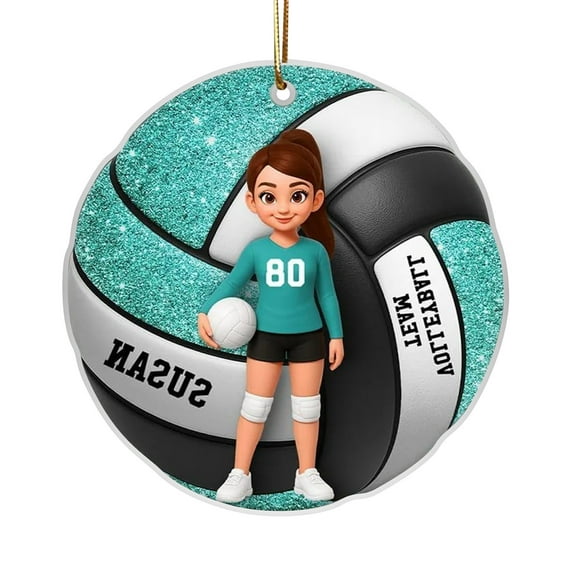 Volleyball Girl 2D Acrylic Hanging Ornament, Christmas Keepsake Tree Decoration, Hanging Ornament For Holiday Displays, Gift For Volleyball Lovers Teammates Sports Enthusiasts