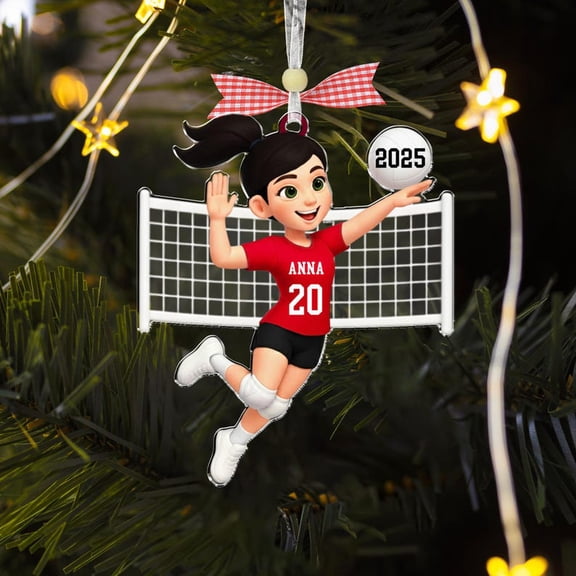 Volleyball Girl Christmas Ornament – Custom Name & Number Volleyball Player Ornament, Volleyball Team Xmas Gift, Coach Gift, Sports Lover