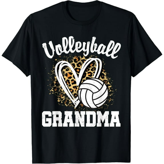 Volleyball Grandma Leopard Heart T-Shirt