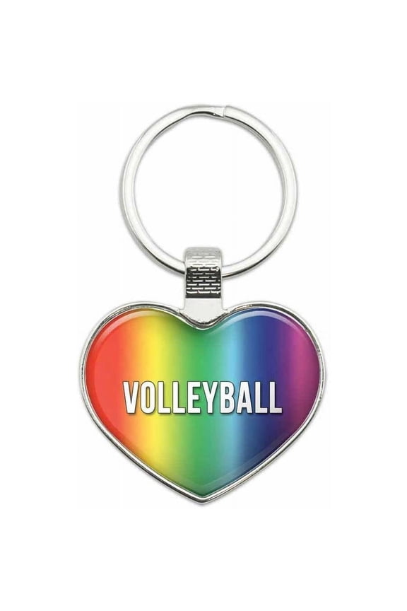 Volleyball - I Love Sports Hobbies Metal Heart Keychain Key Chain Ring, Rainbow