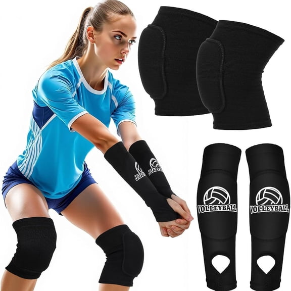 Volleyball Knee Pads & Arm Sleeves Set, High Protection Elbow Pads for Basketball Football Skateboarding(Small)