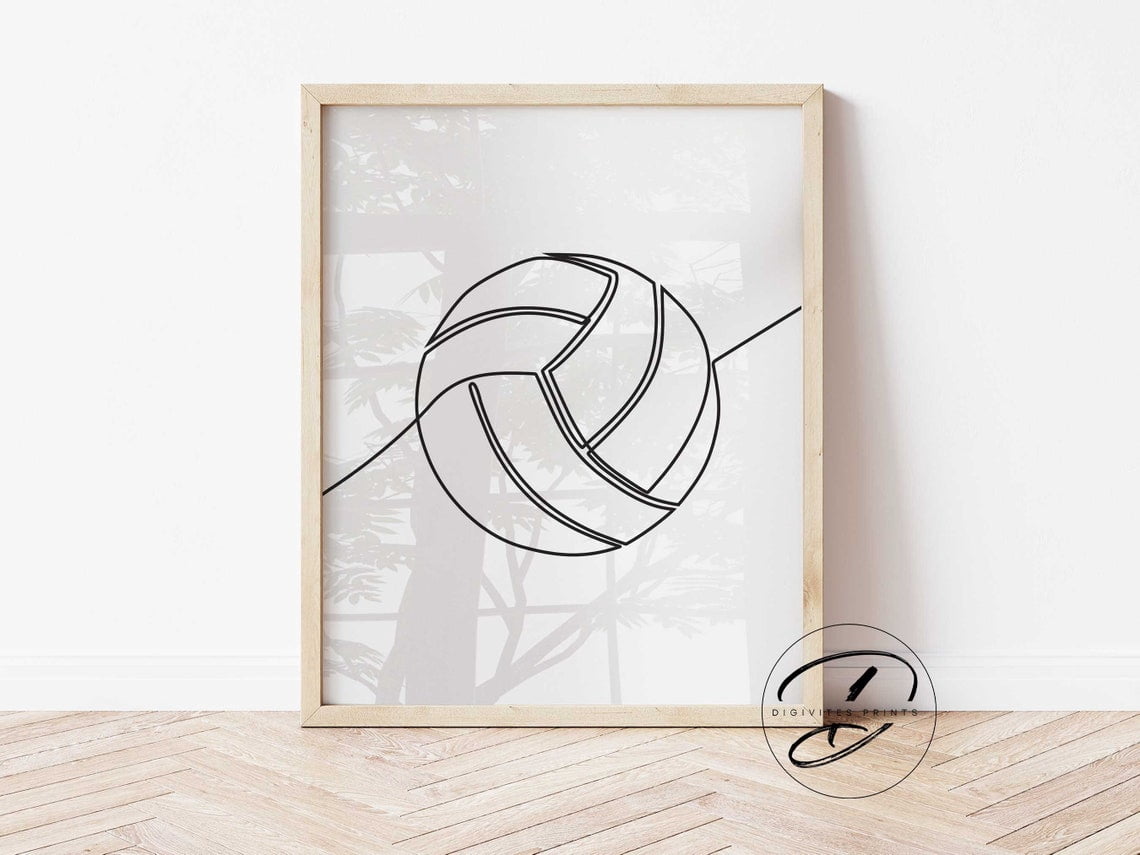 Image showcasing Volleyball Line Art Print, Minimalist Wall Art, Teen Boy Decor, Boys ...