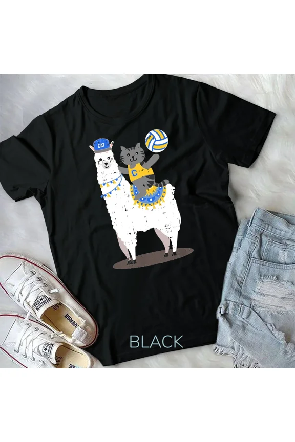 Volleyball Llama Cat Cool Cute Birthday Gift Idea Outfit Unisex T-shirt
