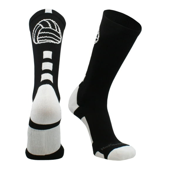 Volleyball Logo Crew Socks (Black/White, Small)