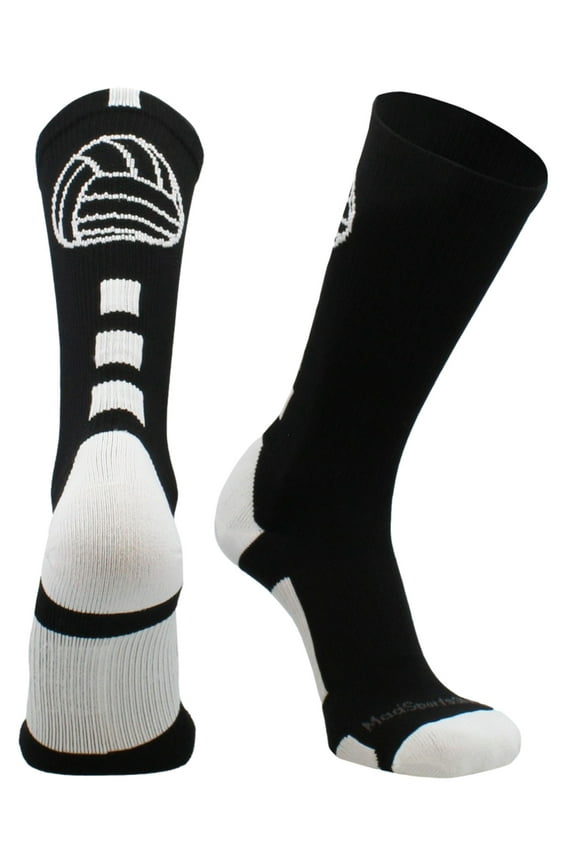 Volleyball Logo Crew Socks (Black/White, Small)
