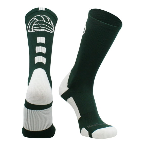 Volleyball Logo Crew Socks (Dark Green/White, Medium)