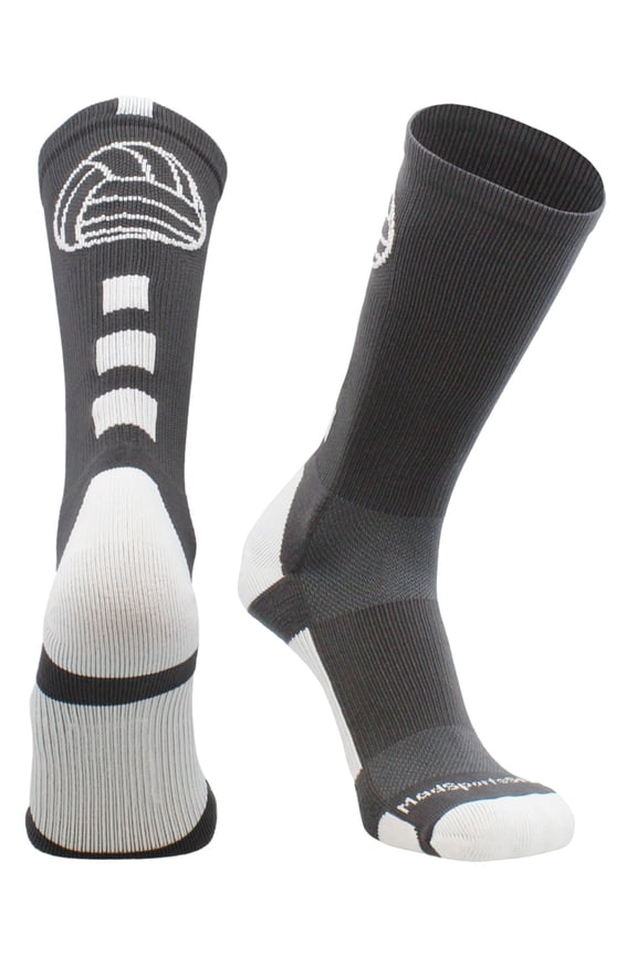 Volleyball Logo Crew Socks (Graphite/White, Large)