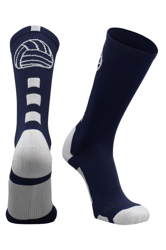 Volleyball Logo Crew Socks (Navy/White, Large)