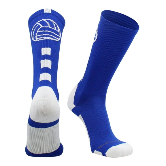 Volleyball Logo Crew Socks (Royal/White, Large)