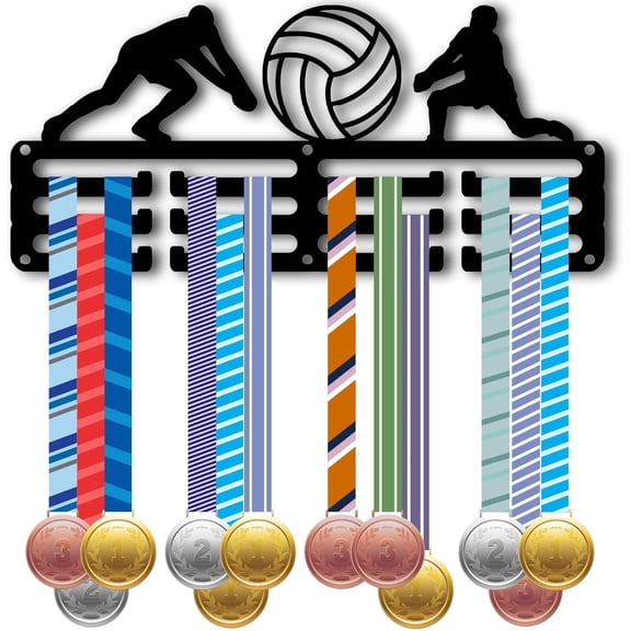 Volleyball Medal Holder Hanger Sports Awards Display 12 Separate Hooks Small Metal Medal Rack for Wall Mount Stand Hold 40+ Awards Ribbon Organizer Athletes Winner Medalist 11.4x5.1 Inch