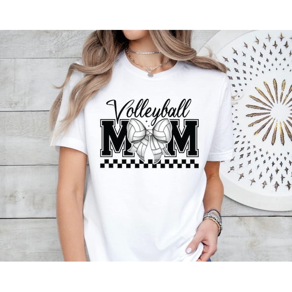 Volleyball Mom Coquette Bow T-Shirt, Volleyball Mama Shirt, Game Day Shirt, Volleyball Mom Gift, Volleyball Bow Shirt, Volleyball Mom Gift