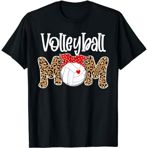 Volleyball Mom Leopard Messy Bun Game Day Funny Mothers Day T-Shirt