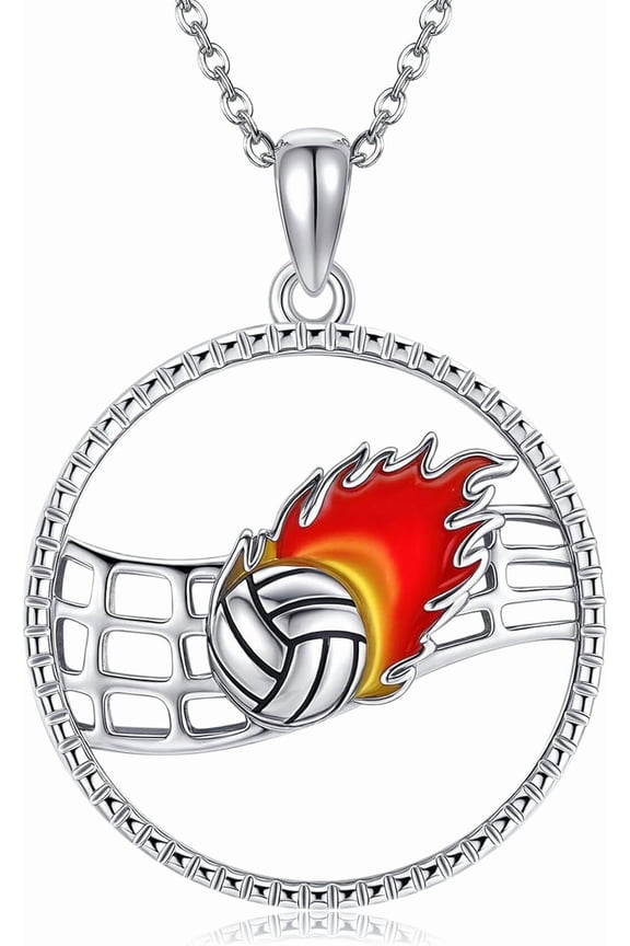 Volleyball Necklace 925 Sterling Silver Volley Ball Pendant Necklace Volleyball Jewelry Gifts for Lovers Women