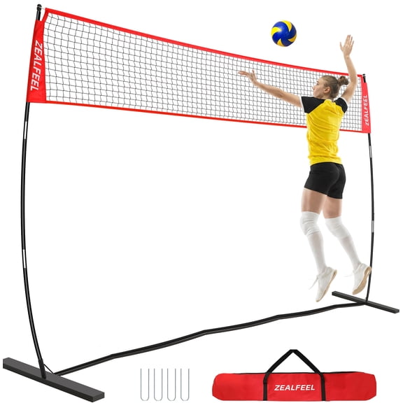 Zealfeel 12ft Volleyball Net: Height Adjustable Portable Freestanding Net for Backyard & Outdoor Practice. Includes Durable Carry Bag