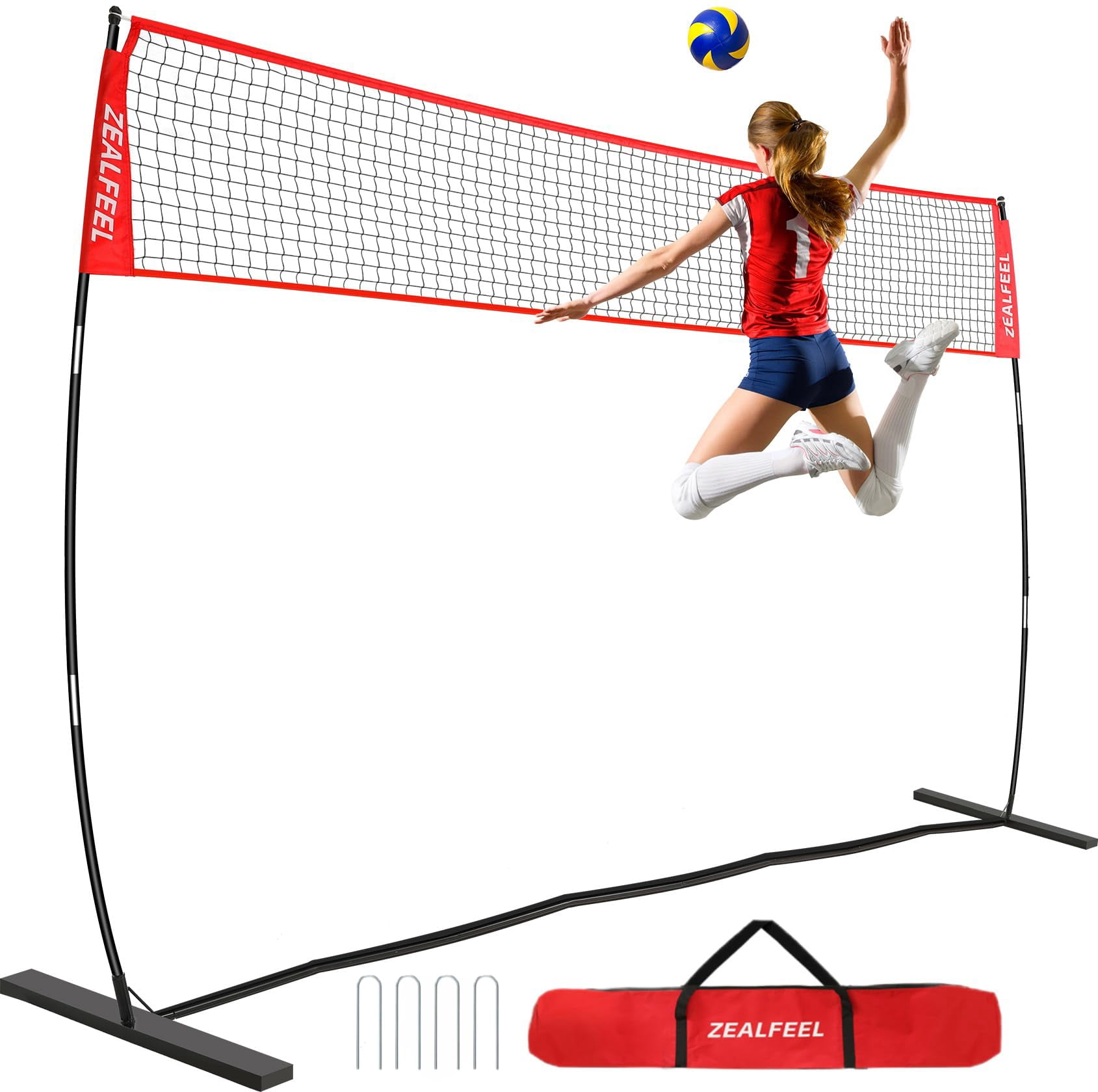 Zealfeel Adjustable Portable 12ft Volleyball Training Net with Carry Bag for Outdoor Practice