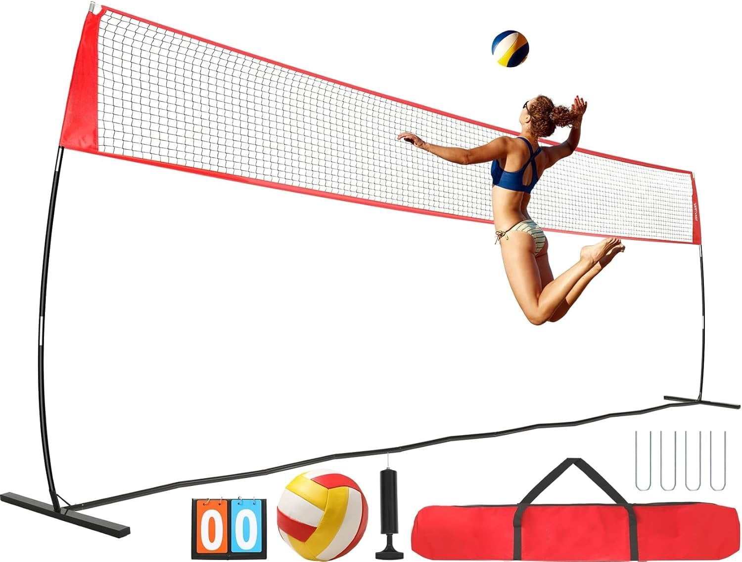Pop Net Solid Volleyball Net, 12ft/20ft Volleyball Net for Backyard Height Adjustable ...