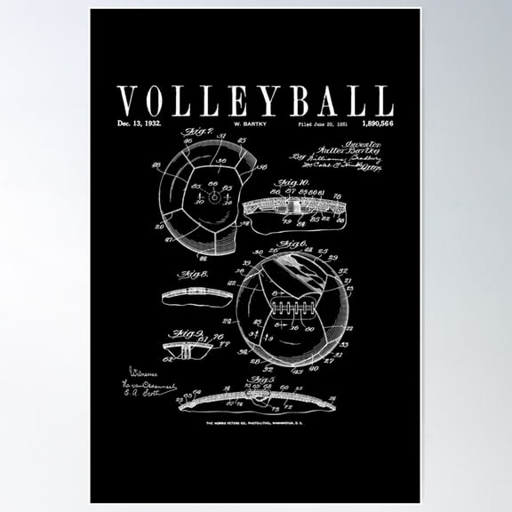 Volleyball Old Vintage Patent Drawing Print Poster Wall Art, Modern Wall Decor For Living Room Bedroom, 8x12 UNFRAMED