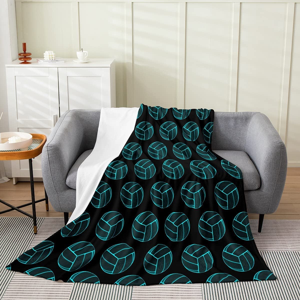 Volleyball Pattern Plush Throw Blanket,for Ball Sports Flannel Fleece