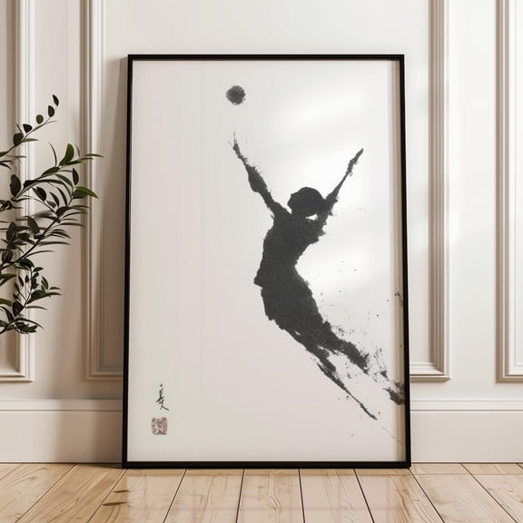 Volleyball Player Asian Inspired Ink Brush Sports Poster