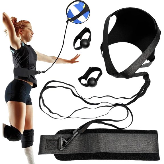 Volleyball Rebound Belt Trainer, Individual Volleyball Practice Aid, Solo Practice Trainer with Adjustable Waist Belt & Ball Holder for Serving, Spiking