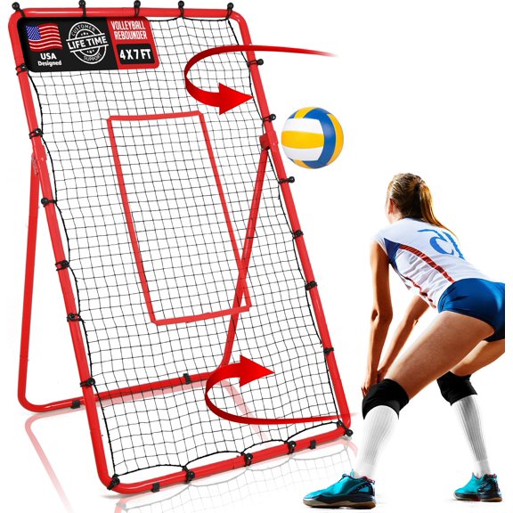 Zealfeel Volleyball Rebounder 4x7FT, 6-Angle Adjustable Bounce Back Net, Setting, Spiking, Bumping