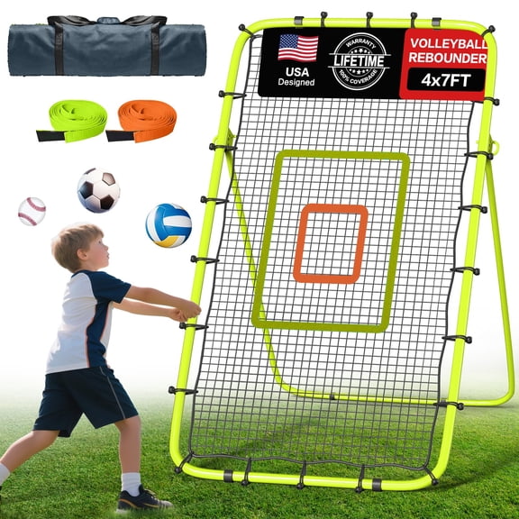 Marlen Volleyball Rebounder Net 5-Angle Adjustable for Practicing Digging Setting Spiking Bounce Back Training 7x4 Ft 1 Pack