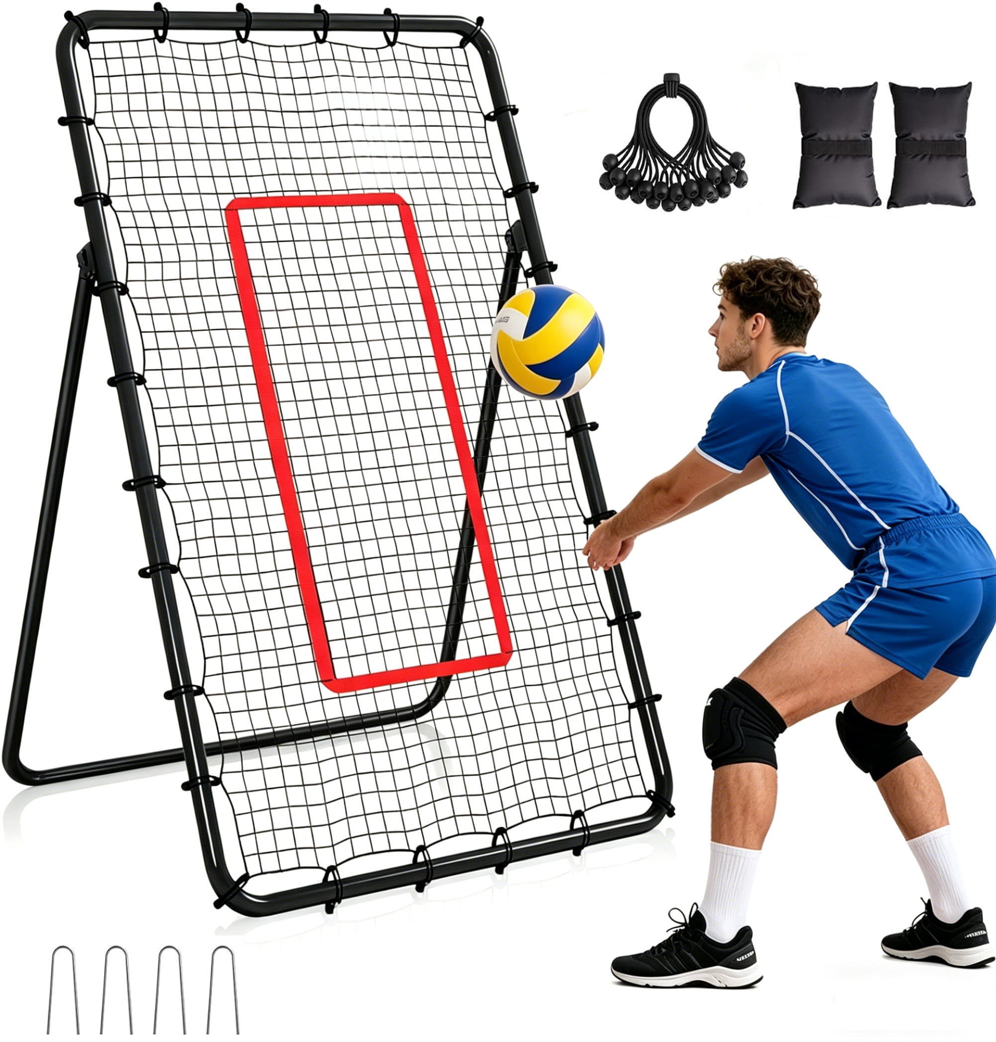 Volleyball Rebounder Net, 7x4ft Baseball Lacrosse Soccer Rebound Pitchback Net, Bounce Back Training Equipment with Angle Customization for Practicing Volleying, Bumping, Spiking