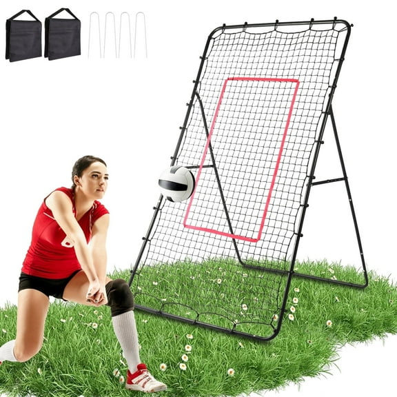 Volleyball Rebounder Net, 7x4ft Baseball Lacrosse Soccer Rebound Pitchback Net, Bounce Back Training Equipment with Angle Customization for Practicing Volleying, Bumping, Spiking