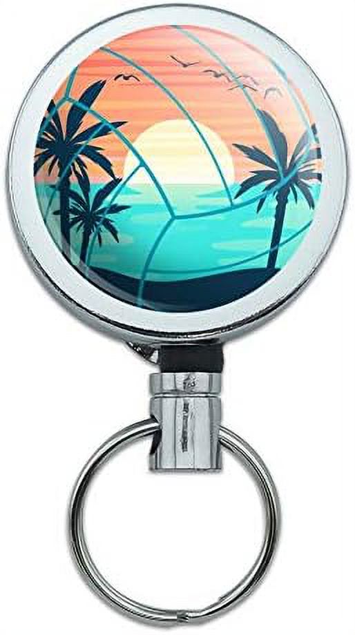 Volleyball Scene Heavy Duty Metal Retractable Reel ID Badge Key Card