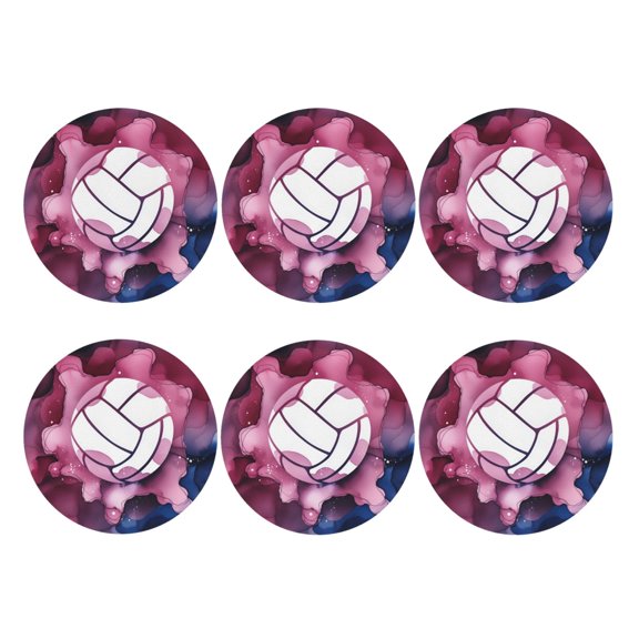 Volleyball Set of 6 Faux Leather 4 Inch Coasters Drinks Tabletop Home Dinning Round Shape