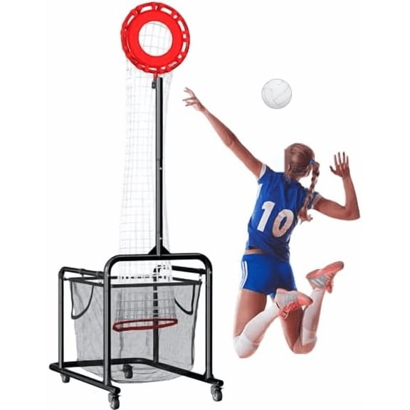 Volleyball Setter Training Equipment, Adjustable Volleyball Setting with 2 Target Hoop Sizes, 6 Height & 6 Angle Settings, Heavy-Duty Metal Frame, Ball Collection Bag, Indoor Outdoor Practice