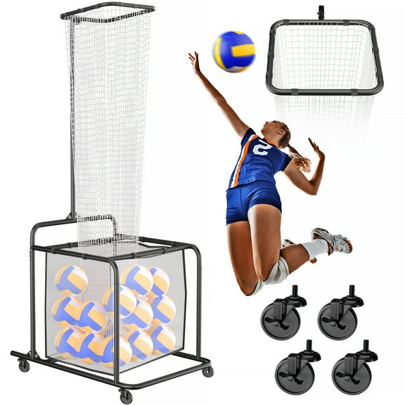 Volleyball Setter Training Net with 5 Height & Angle Adjustments, Practice Equipment for Serving & Spiking, Portable with Wheels & Ball Collection Bag for Indoor/Outdoor Use