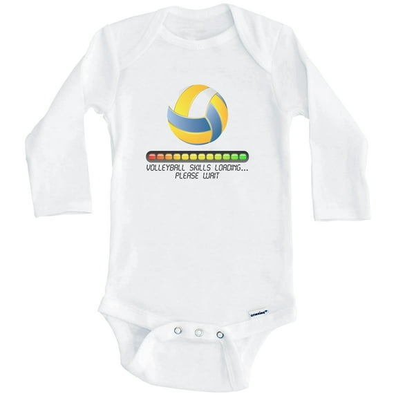 Volleyball Skills Loading Please Wait Funny One Piece Baby Bodysuit (Long Sleeve), 3-6 Months White