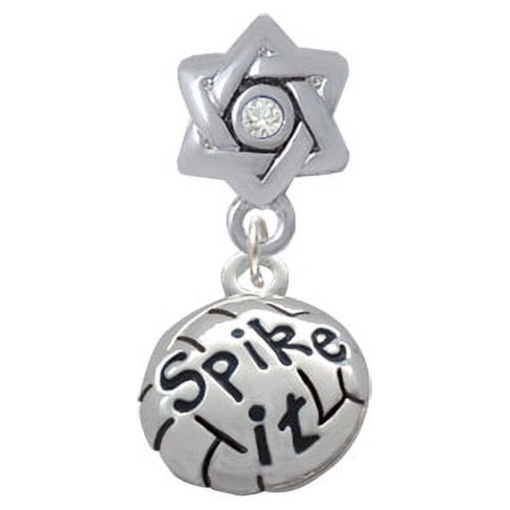 Volleyball - ''Spike It'' - Star of David with Clear Crystal Charm Bead