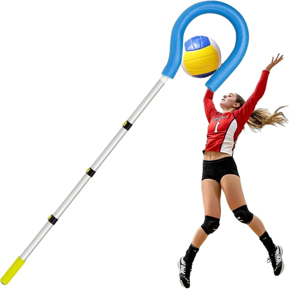 Volleyball Spike Trainer with Adjustable Pole, Volleyball Hitting Trainer with Question Mark Hook,Double Handed-Bead,Hanging Volleyball Training Belt and Volleyball Spike Assist Strap(No Ball)