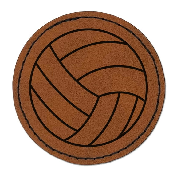 Volleyball Sport 2.5" Faux Leather Round Engraved Iron-On Patch - Brown