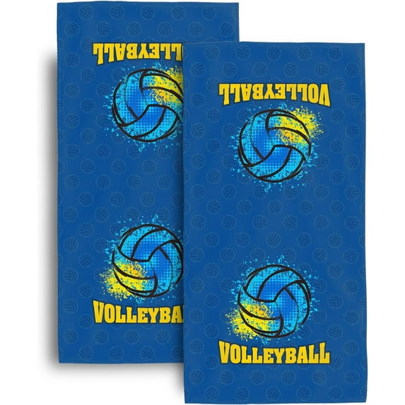 Volleyball Sports Lover Gifts Hand Towels for Bathroom, 2 Pack 14x28 Inch Soft Absorbent Blue Bath Hand Towel for Gym Yoga Sports Decor