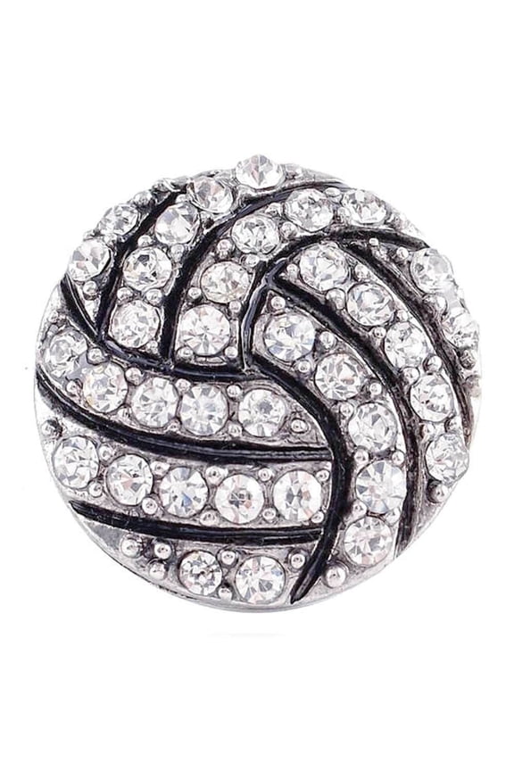 Volleyball Sports Silver Rhinestones Snap Jewelry Ginger Charm Button, For Interchangeable DIY Customizable Accessories