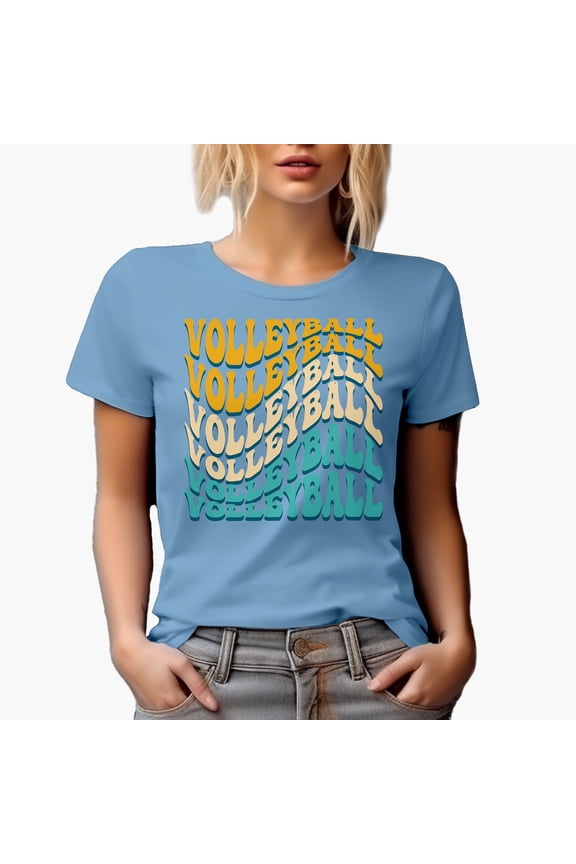 Volleyball, Sports Themed, Groovy Retro Wavy Text Merch Gift, Baby Blue T-Shirt, Small