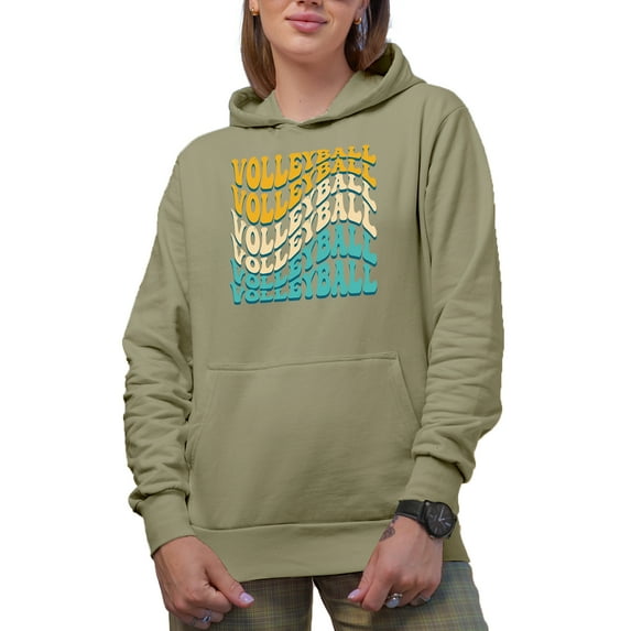 Volleyball, Sports Themed, Groovy Retro Wavy Text Merch Gift, Sand Hooded Sweatshirt or Hoodie, XL
