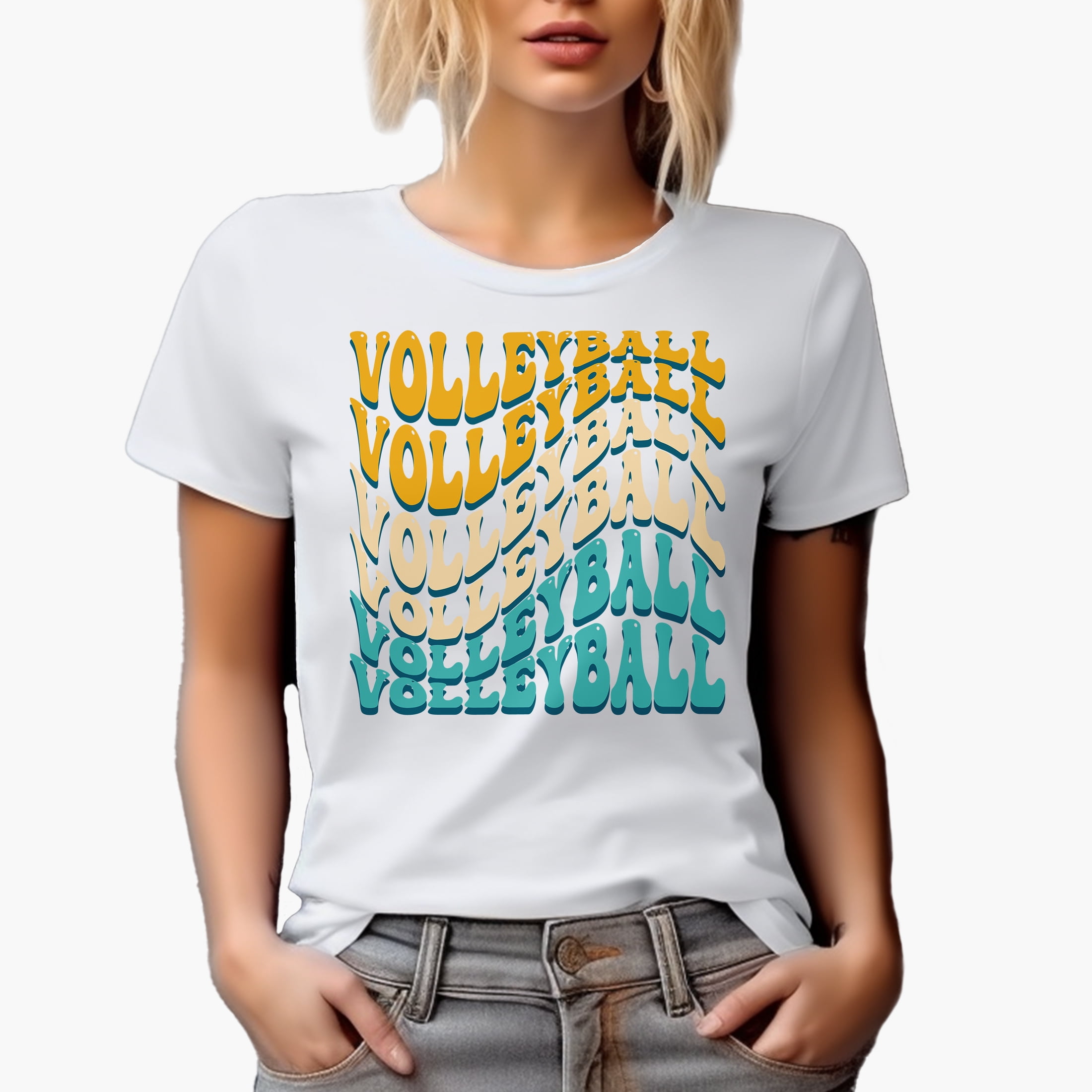 Volleyball, Sports Themed, Groovy Retro Wavy Text Merch Gift, White T