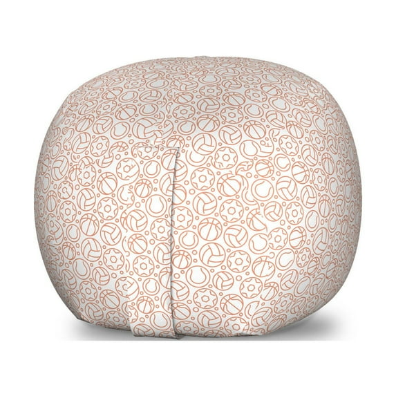 Volleyball Storage Toy Bag Chair, Continued Layout of Different Ball Outline Drawings on a Plain Background, Stuffed Animal Organizer Washable Bag, Small Size, Dark Peach White, by Ambesonne